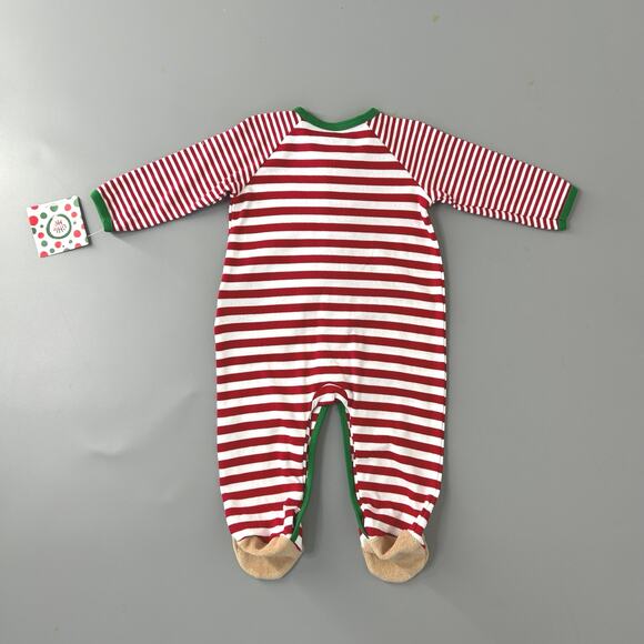 Little Me One Piece Footie Bodysuit in Reindeer Christmas Red Stripes - Picture 4 of 4